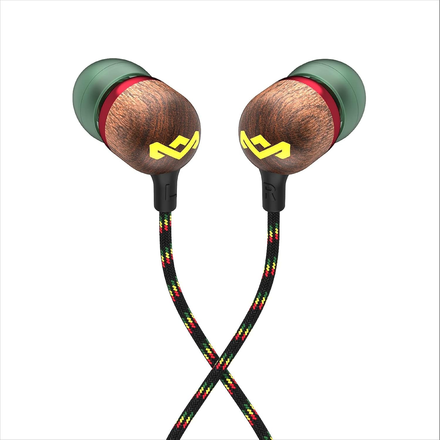 House of  Smile Jamaica Wired: Wired Earphones with Microphone, Noise Isolating Design, and Sustainable Materials (Rasta)