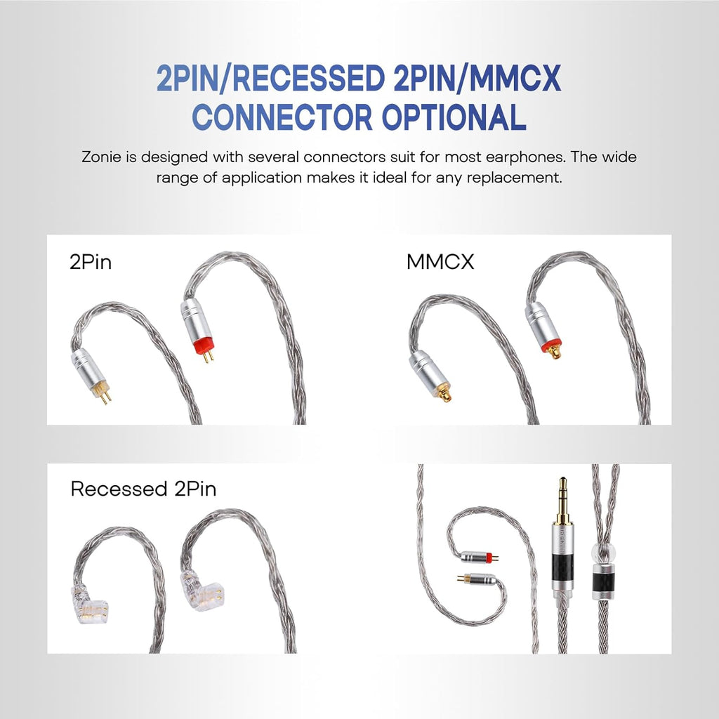 Tripowin Zonie 16 Core Silver Plated Cable SPC Earphone Cable for BL03 TRN V90 V80 AS10 ZS10 ZS6 ES4 ZST ZSR Iems (2Pin 0.78-3.5Mm, Grey)