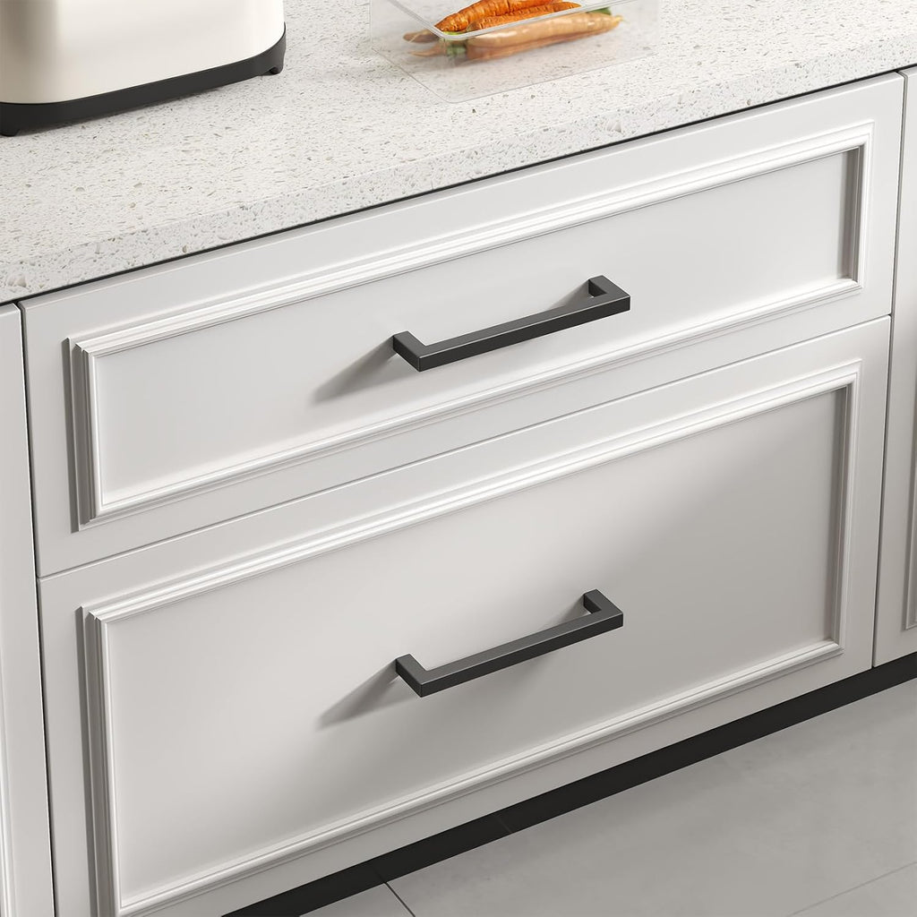 10 Pack Black Square Bar Cabinet Pull Drawer Handle Stainless Steel Modern Hardware for Kitchen and Bathroom Cabinets Cupboard,Center to Center 10In(256Mm) Black Drawer Pulls