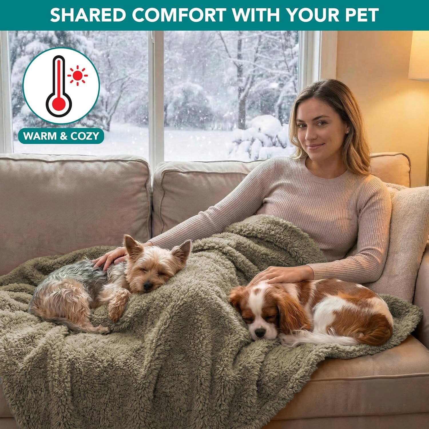 Fluffy Waterproof Dog Blanket Fleece | Soft Warm Pet Fleece Throw for Large Dogs and Cats | Fuzzy Plush Sherpa Throw Furniture Protector Sofa Couch Bed